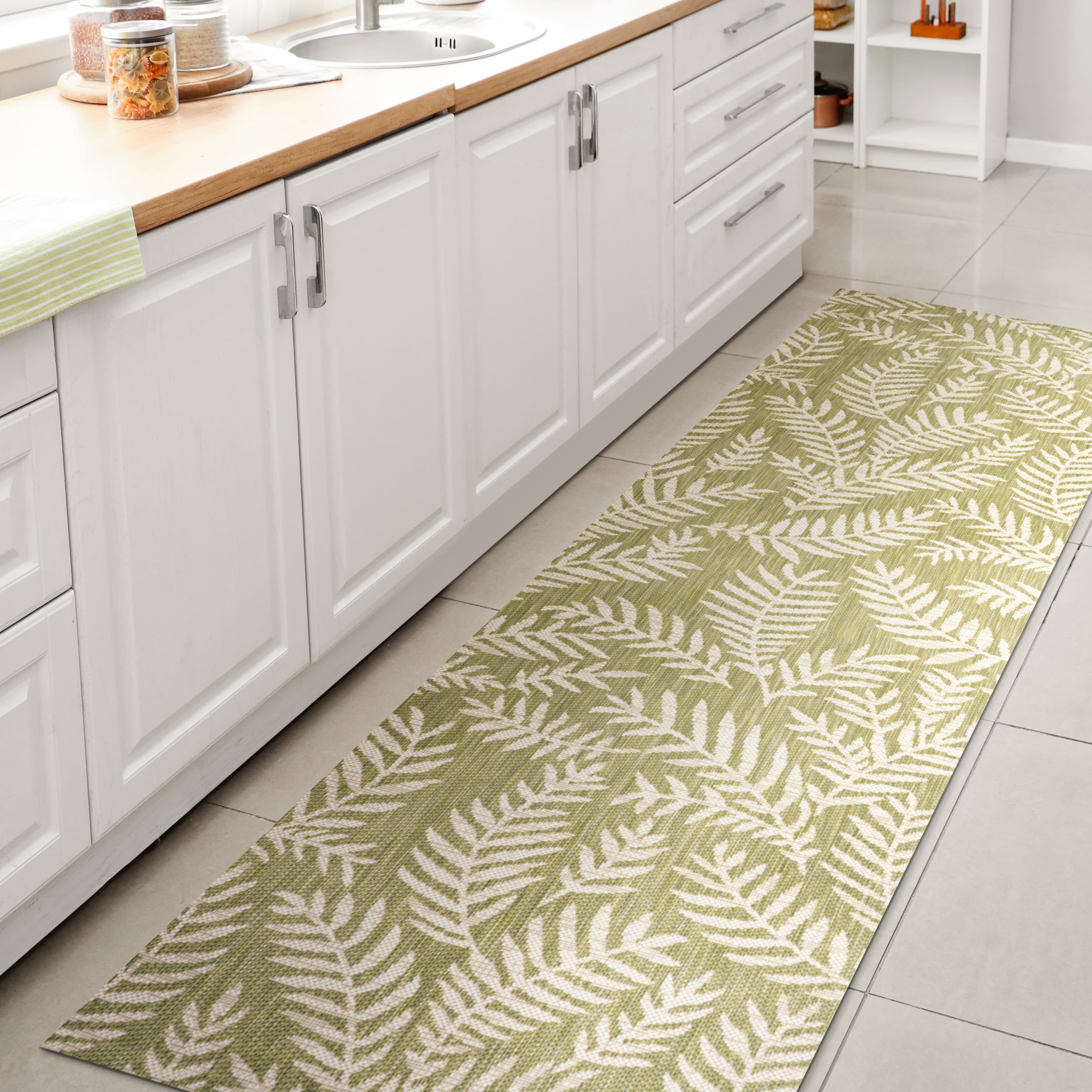 Nevis 2x10 Green and Cream Synthetic Flat Woven Runner Rug