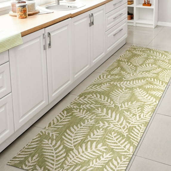 JONATHAN Y SANTA MONICA 2 x 10 Runner Rug, Nevis Palm Frond - Green/Cream, SMB119D-210