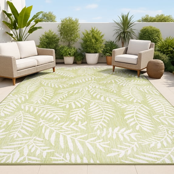 JONATHAN Y SANTA MONICA 8 x 10 Area Rug, Nevis Palm Frond - Green/Cream, SMB119D-8