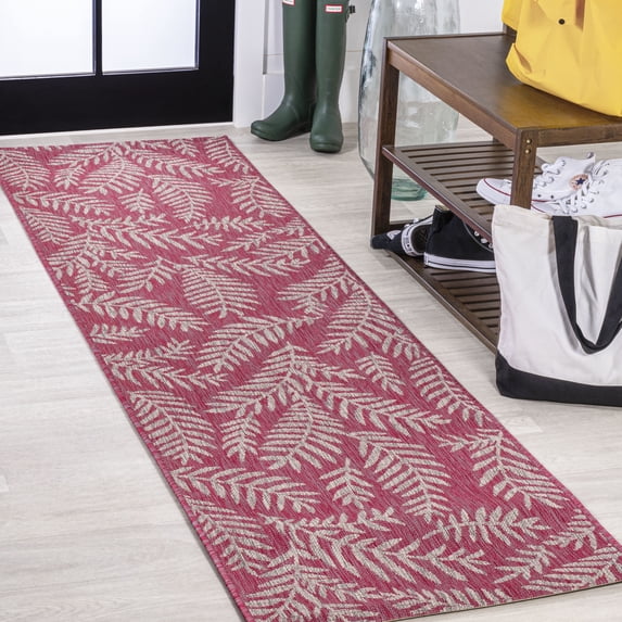 JONATHAN Y SANTA MONICA 2 x 10 Runner Rug, Nevis Palm Frond - Fuchsia/Light Gray, SMB119F-210