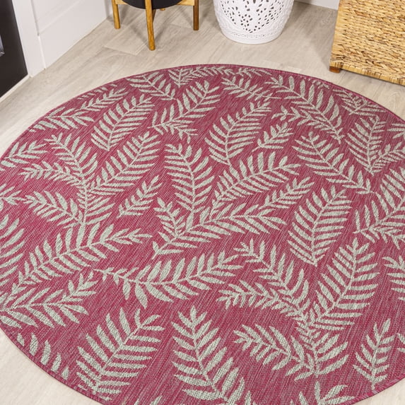 JONATHAN Y SANTA MONICA 5' Round Area Rug, Nevis Palm Frond - Fuchsia/Light Gray, SMB119F-5R