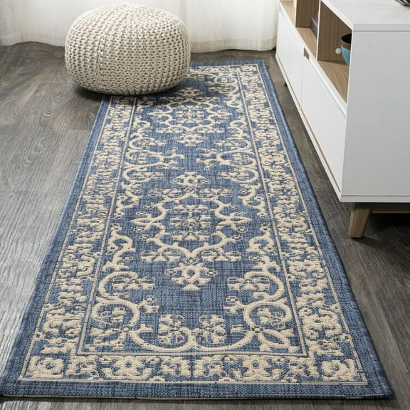 JONATHAN Y SANTA MONICA 2 x 8 Runner Rug, Galon Filigree - Blue/Beige, SMB120A-28