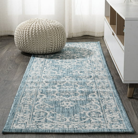 JONATHAN Y SANTA MONICA 2 x 10 Runner Rug, Galon Filigree - Teal/Ivory, SMB120B-210