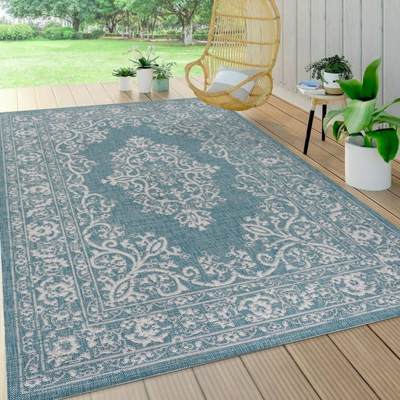 JONATHAN Y SANTA MONICA 5 x 8 Area Rug, Galon Filigree - Teal/Ivory, SMB120B-5