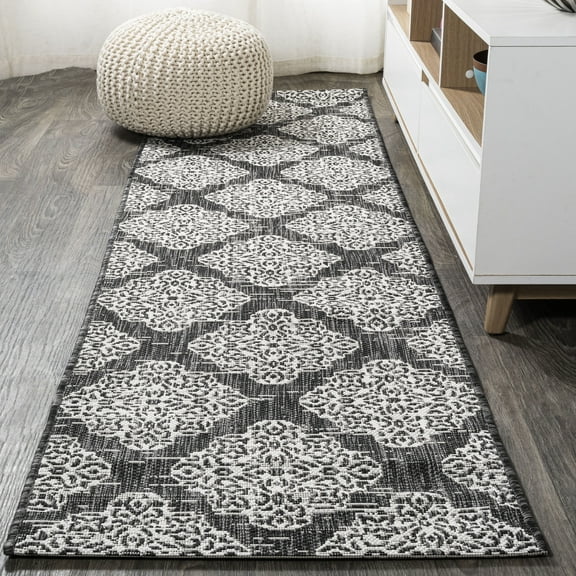 JONATHAN Y SANTA MONICA 2 x 8 Runner Rug, Tuscany Ornate Medallions - Black/Ivory, SMB121B-28