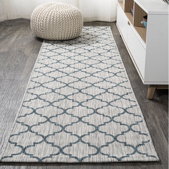 JONATHAN Y SANTA MONICA 2 x 8 Runner Rug, Arabesque Ogee Trellis - Gray/Teal, SMB122B-28
