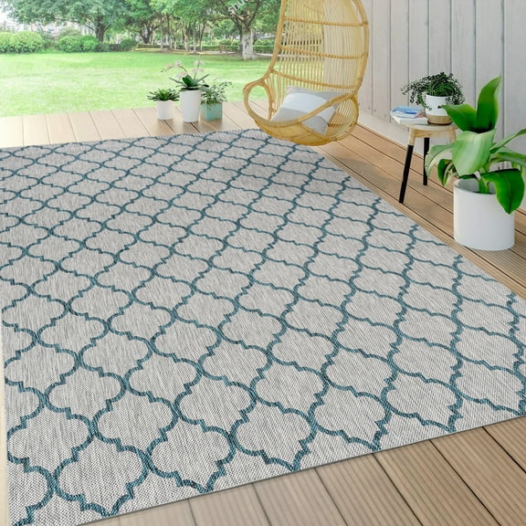 JONATHAN Y SANTA MONICA 4 x 6 Area Rug, Arabesque Ogee Trellis - Gray/Teal, SMB122B-4