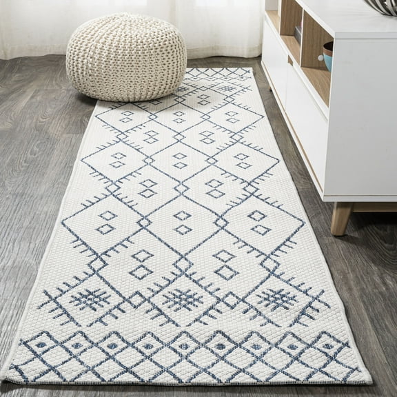 JONATHAN Y SANTA MONICA 2 x 8 Runner Rug, Boho Moroccan - Ivory/Navy, SMB123B-28