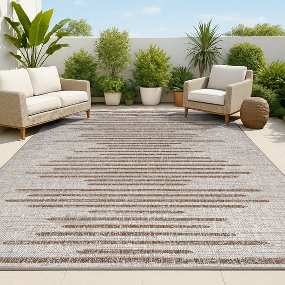 JONATHAN Y SANTA MONICA 9 x 12 Area Rug, Zolak Berber Stripe Geometric - Beige/Brown, SMB124A-9