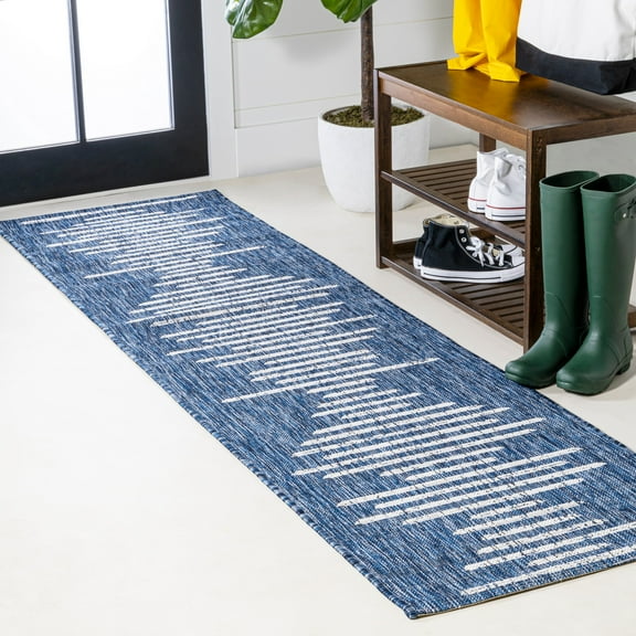 JONATHAN Y SANTA MONICA 2 x 10 Runner Rug, Zolak Berber Stripe Geometric - Blue/Ivory, SMB124C-210