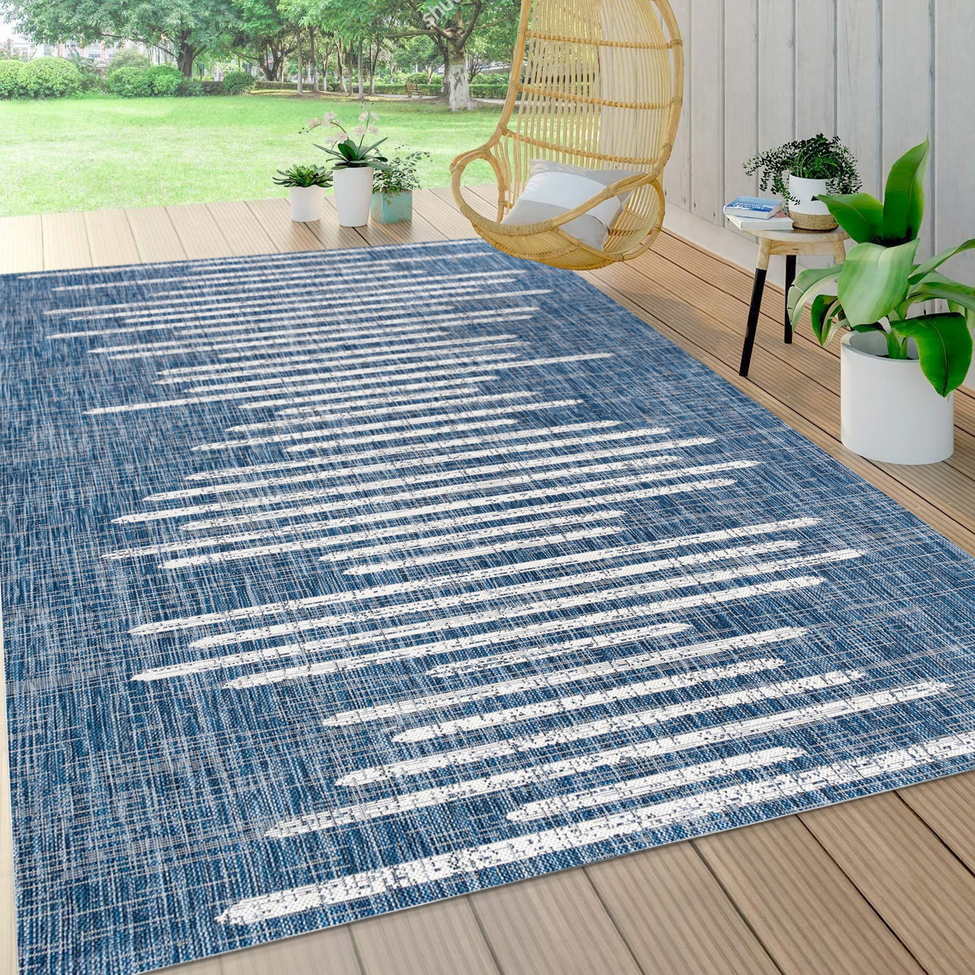 Bohemian Blue Stripe Washable Synthetic Rug - 3' x 5'
