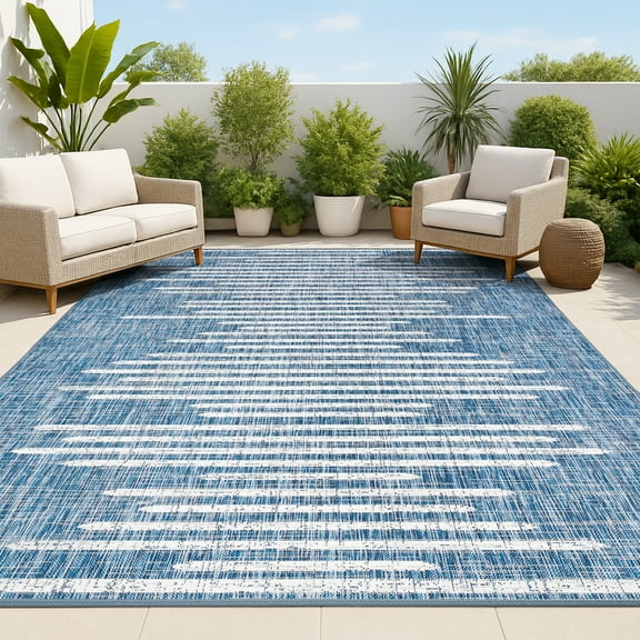 JONATHAN Y SANTA MONICA 5 x 8 Area Rug, Zolak Berber Stripe Geometric - Blue/Ivory, SMB124C-5