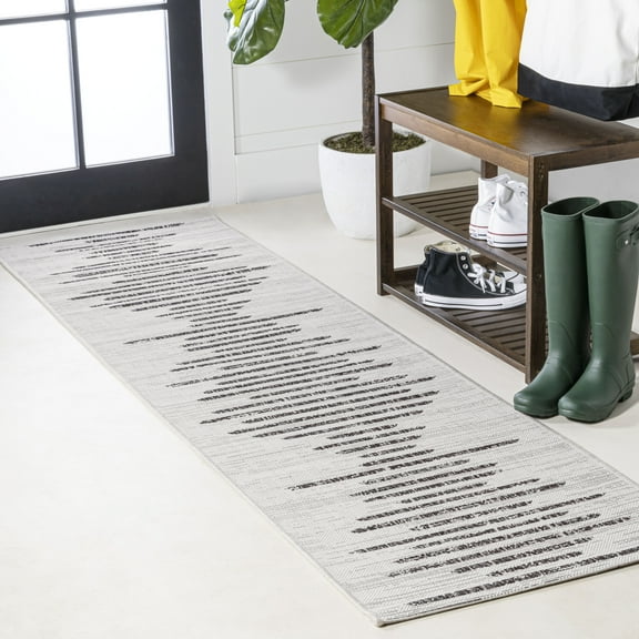 JONATHAN Y SANTA MONICA 2 x 10 Runner Rug, Zolak Berber Stripe Geometric - Ivory/Black, SMB124D-210