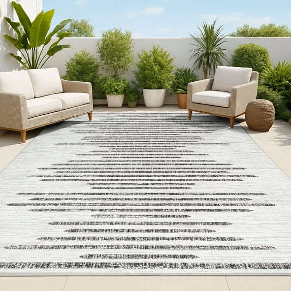 JONATHAN Y SANTA MONICA 4 x 6 Area Rug, Zolak Berber Stripe Geometric - Ivory/Black, SMB124D-4