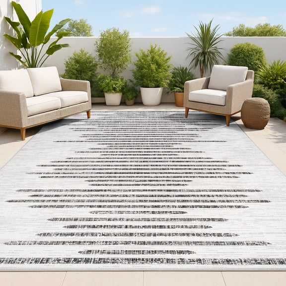 JONATHAN Y SANTA MONICA 5 x 8 Area Rug, Zolak Berber Stripe Geometric - Ivory/Black, SMB124D-5