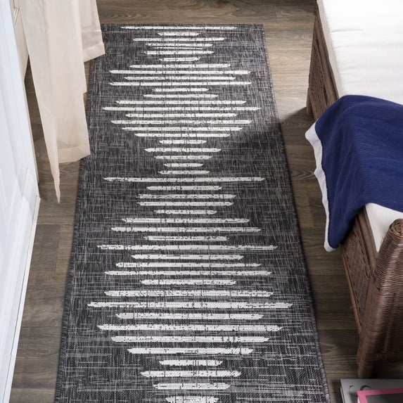 JONATHAN Y SANTA MONICA 2 x 8 Runner Rug, Zolak Berber Stripe Geometric - Black/Ivory, SMB124E-28