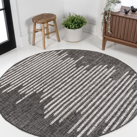 JONATHAN Y SANTA MONICA 6' Round Area Rug, Zolak Berber Stripe Geometric - Black/Ivory, SMB124E-6R