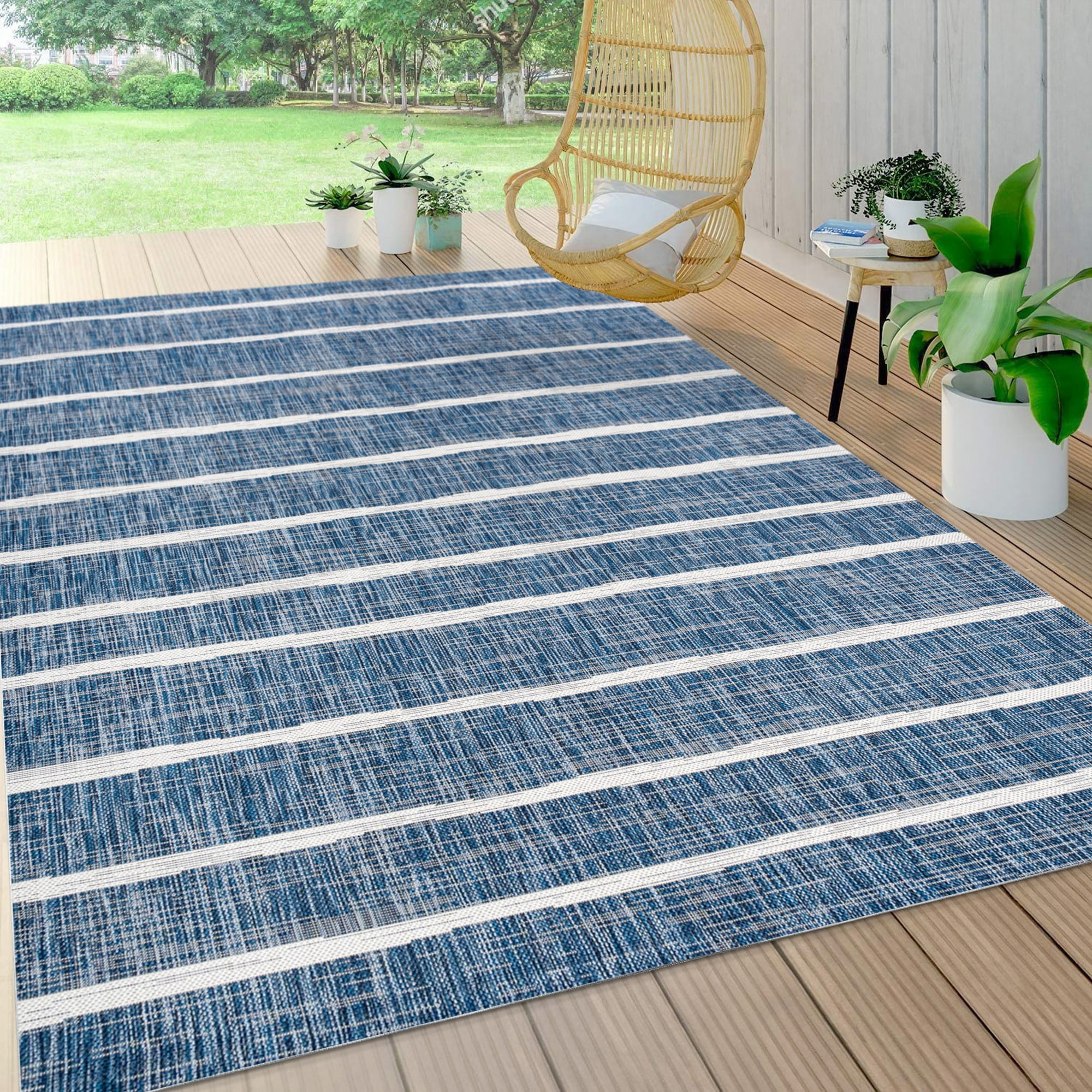 JONATHAN Y SMB125C-14 Colonia Berber Stripe Blue/Ivory 10 ft. x 14 ft ...