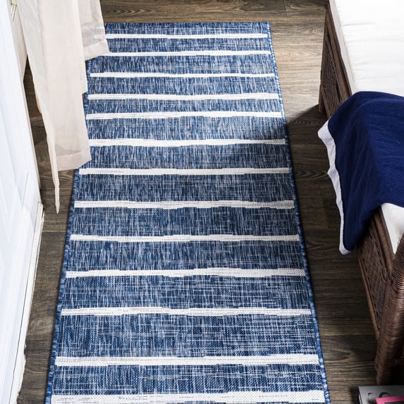 JONATHAN Y SANTA MONICA 2 x 8 Runner Rug, Colonia Berber Stripe - Blue/Ivory, SMB125C-28