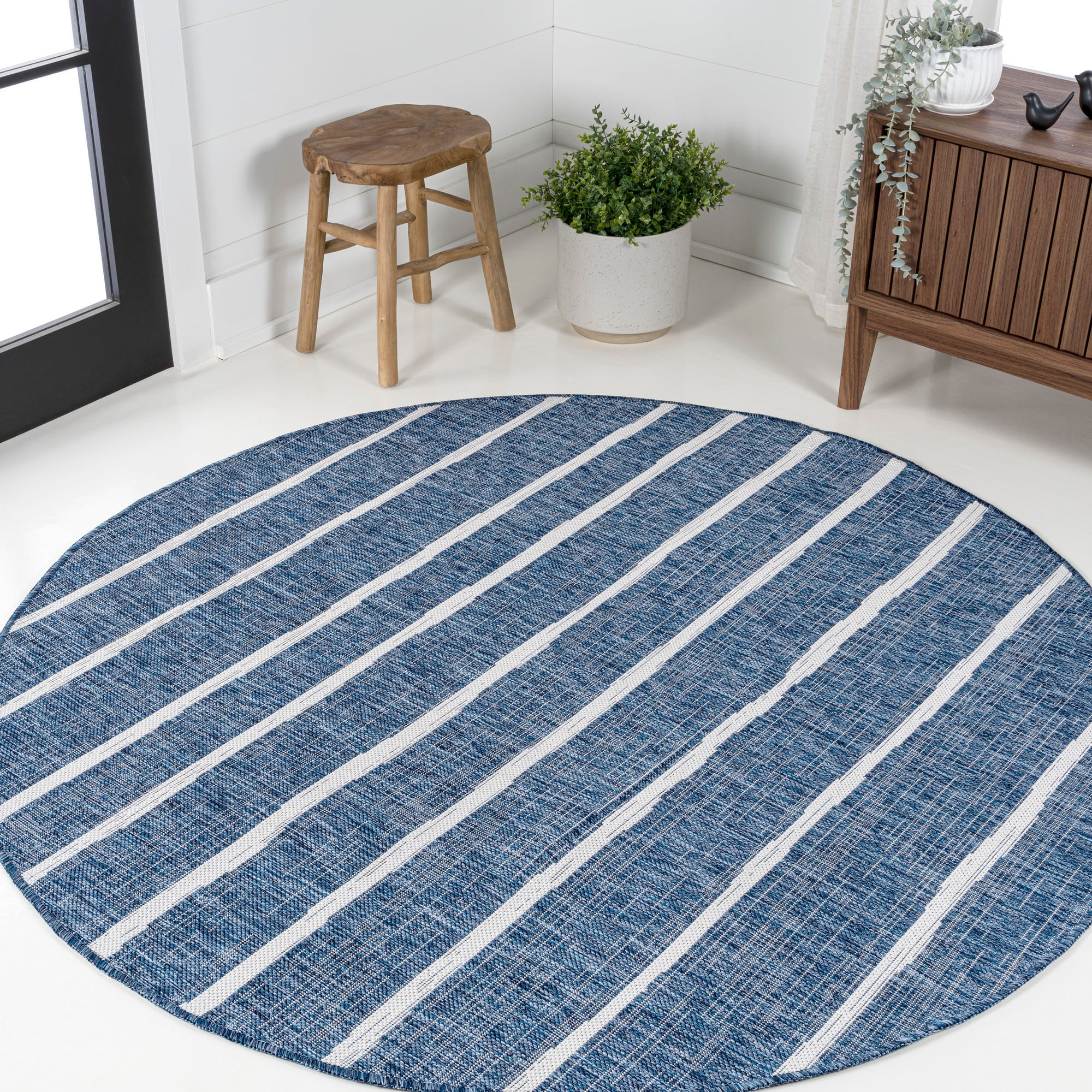 JONATHAN Y SMB125C-6R Colonia Berber Stripe Blue/Ivory 6' Round Indoor ...