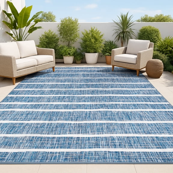 JONATHAN Y SANTA MONICA 8 x 10 Area Rug, Colonia Berber Stripe - Blue/Ivory, SMB125C-8