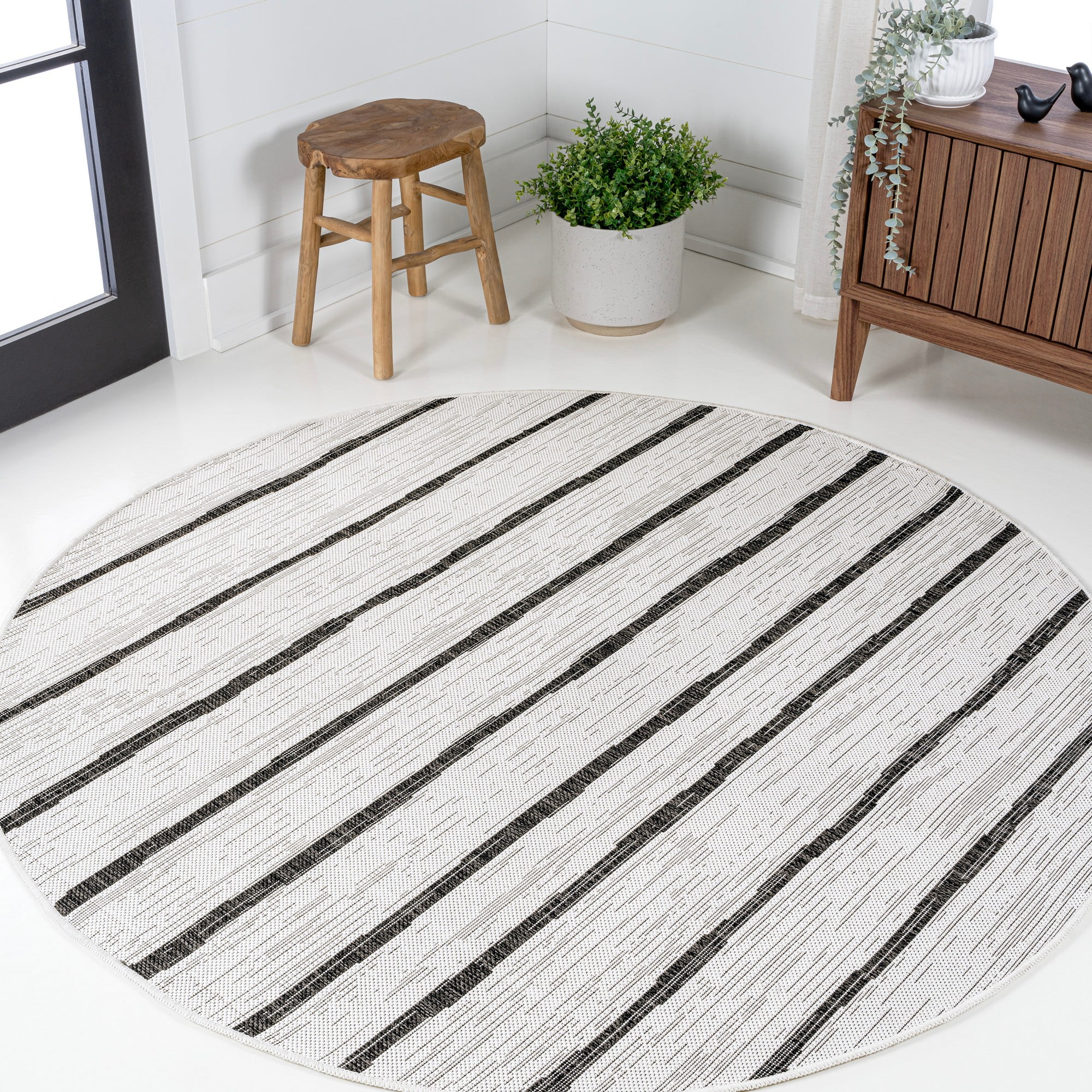 JONATHAN Y SMB125D-4R Colonia Berber Stripe Ivory/Black 4' Round Indoor ...