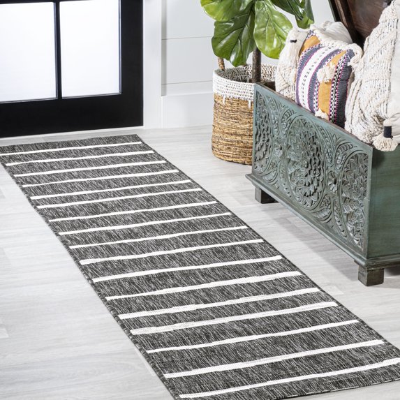JONATHAN Y SANTA MONICA 2 x 10 Runner Rug, Colonia Berber Stripe - Black/Ivory, SMB125E-210