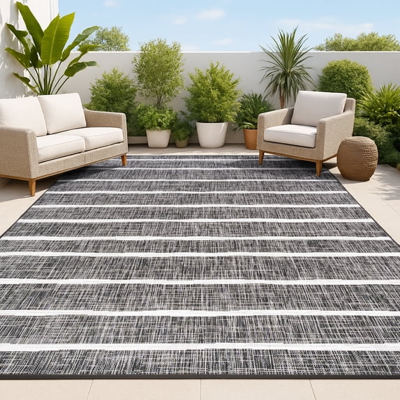 JONATHAN Y SANTA MONICA 3 x 5 Area Rug, Colonia Berber Stripe - Black/Ivory, SMB125E-3