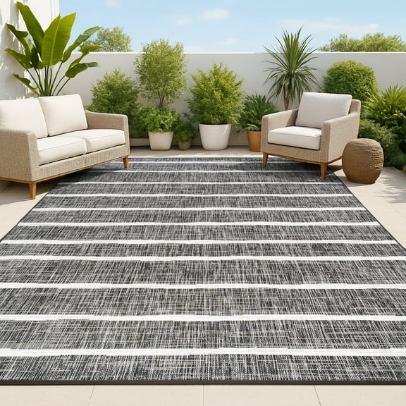 JONATHAN Y SANTA MONICA 8 x 10 Area Rug, Colonia Berber Stripe - Black/Ivory, SMB125E-8
