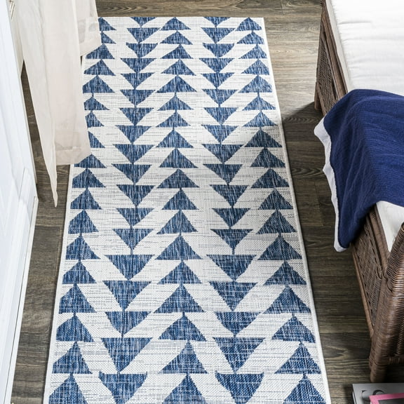JONATHAN Y SANTA MONICA 2 x 8 Runner Rug, Andratx Tribal Geometric - Blue/Ivory, SMB126B-28