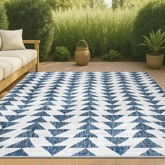 JONATHAN Y SANTA MONICA 3 x 5 Area Rug, Andratx Tribal Geometric - Blue/Ivory, SMB126B-3