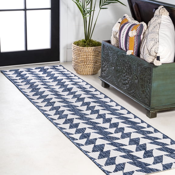 JONATHAN Y SANTA MONICA 2 x 10 Runner Rug, Andratx Tribal Geometric - Ivory/Blue, SMB126C-210