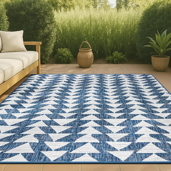 JONATHAN Y SANTA MONICA 4 x 6 Area Rug, Andratx Tribal Geometric - Ivory/Blue, SMB126C-4