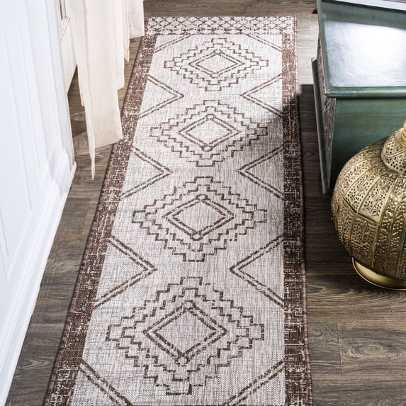 JONATHAN Y SANTA MONICA 2 x 10 Runner Rug, Marokko Diamond Tribal Medallion - Beige/Brown, SMB127A-210