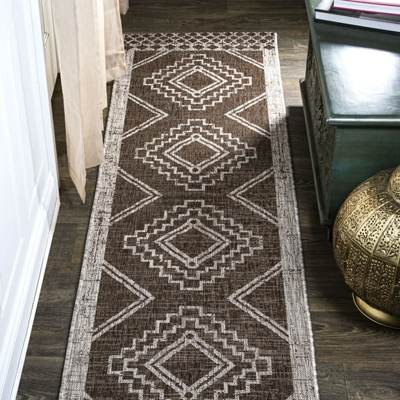 JONATHAN Y SANTA MONICA 2 x 8 Runner Rug, Marokko Diamond Tribal Medallion - Brown/Beige, SMB127B-28