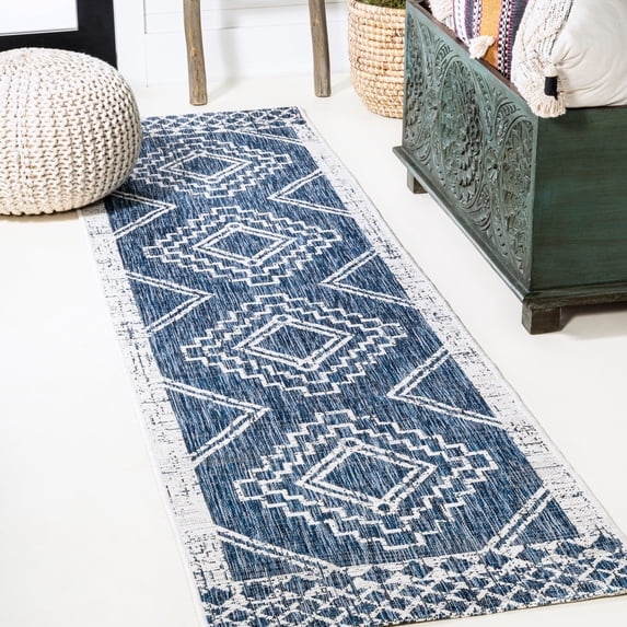 JONATHAN Y SANTA MONICA 2 x 10 Runner Rug, Marokko Diamond Tribal Medallion - Blue/Ivory, SMB127D-210
