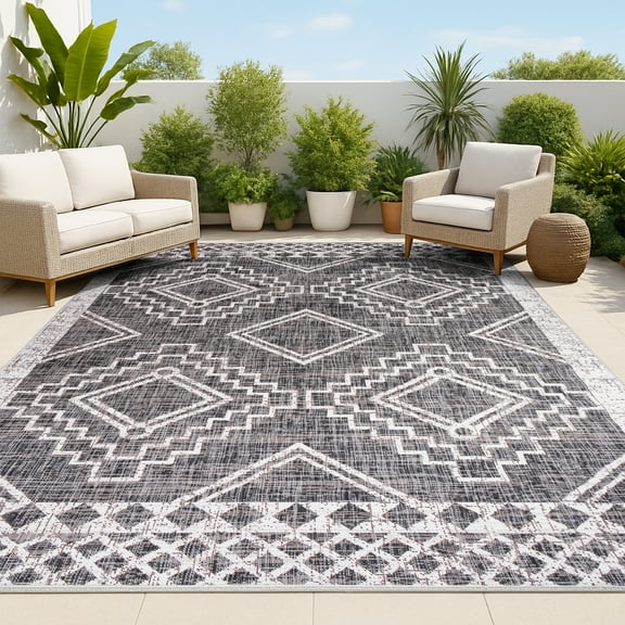 JONATHAN Y SANTA MONICA 4 x 6 Area Rug, Marokko Diamond Tribal Medallion - Black/Ivory, SMB127F-4