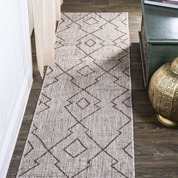 JONATHAN Y SANTA MONICA 2 x 10 Runner Rug, Carwa Tribal Diamond Trellis - Beige/Brown, SMB128A-210