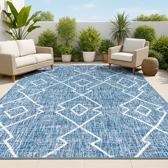 JONATHAN Y SANTA MONICA 4 x 6 Area Rug, Carwa Tribal Diamond Trellis - Blue/Ivory, SMB128C-4