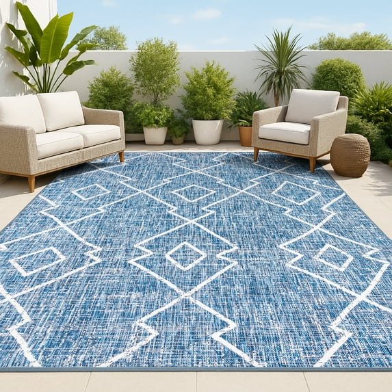 JONATHAN Y SANTA MONICA 8 x 10 Area Rug, Carwa Tribal Diamond Trellis - Blue/Ivory, SMB128C-8