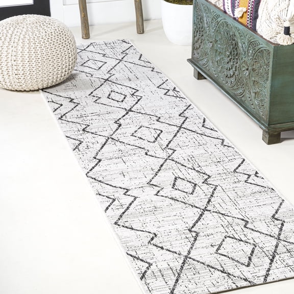 JONATHAN Y SANTA MONICA 2 x 8 Runner Rug, Carwa Tribal Diamond Trellis - Ivory/Black, SMB128D-28