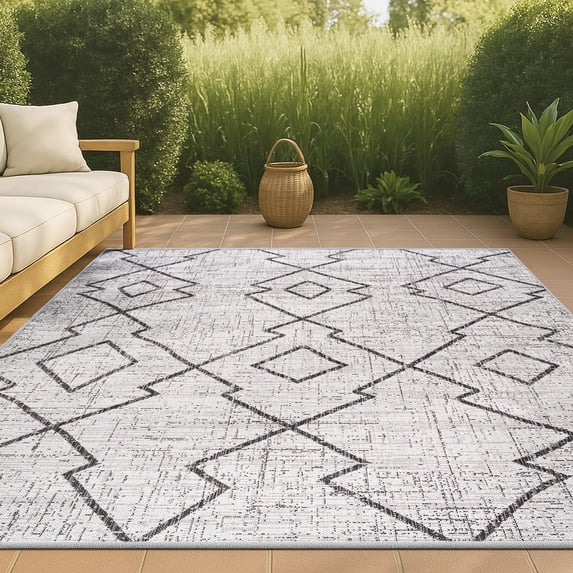 JONATHAN Y SANTA MONICA 3 x 5 Area Rug, Carwa Tribal Diamond Trellis - Ivory/Black, SMB128D-3