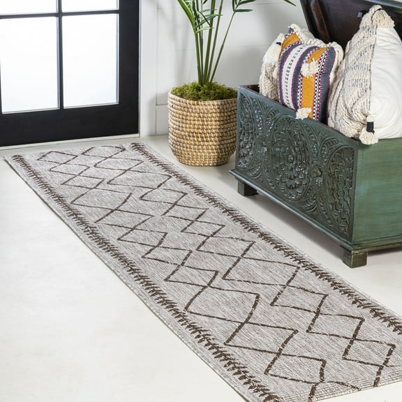 JONATHAN Y SANTA MONICA 2 x 8 Runner Rug, Derya Tribal Diamond Trellis - Beige/Brown, SMB129A-28