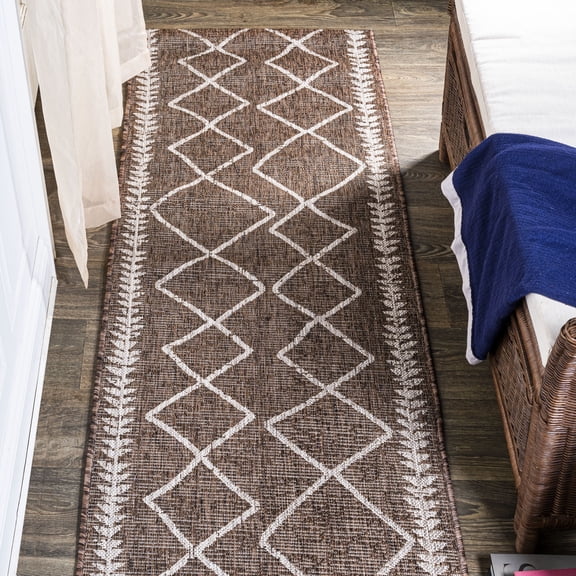JONATHAN Y SANTA MONICA 2 x 8 Runner Rug, Derya Tribal Diamond Trellis - Brown/Beige, SMB129B-28