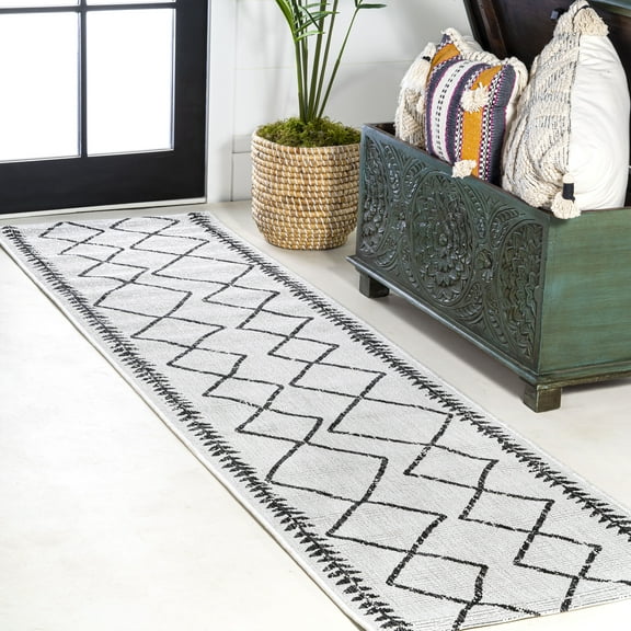JONATHAN Y SANTA MONICA 2 x 10 Runner Rug, Derya Tribal Diamond Trellis - Ivory/Black, SMB129D-210