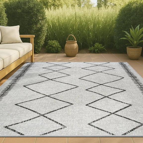 JONATHAN Y SANTA MONICA 3 x 5 Area Rug, Derya Tribal Diamond Trellis - Ivory/Black, SMB129D-3