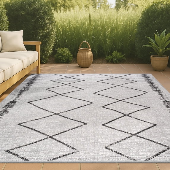 JONATHAN Y SANTA MONICA 3 x 5 Area Rug, Derya Tribal Diamond Trellis - Ivory/Black, SMB129D-3