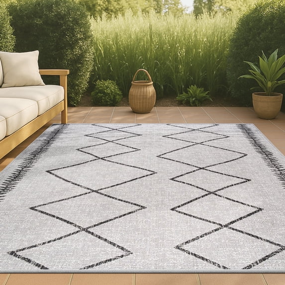 JONATHAN Y SANTA MONICA 3 x 5 Area Rug, Derya Tribal Diamond Trellis - Ivory/Black, SMB129D-3