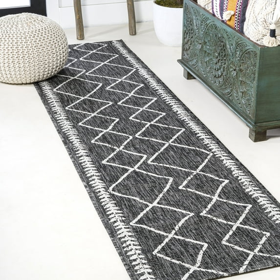 JONATHAN Y SANTA MONICA 2 x 10 Runner Rug, Derya Tribal Diamond Trellis - Black/Ivory, SMB129E-210
