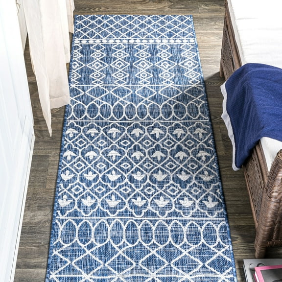 JONATHAN Y SANTA MONICA 2 x 10 Runner Rug, Kafel Tribal Bohemian - Blue/Ivory, SMB130D-210